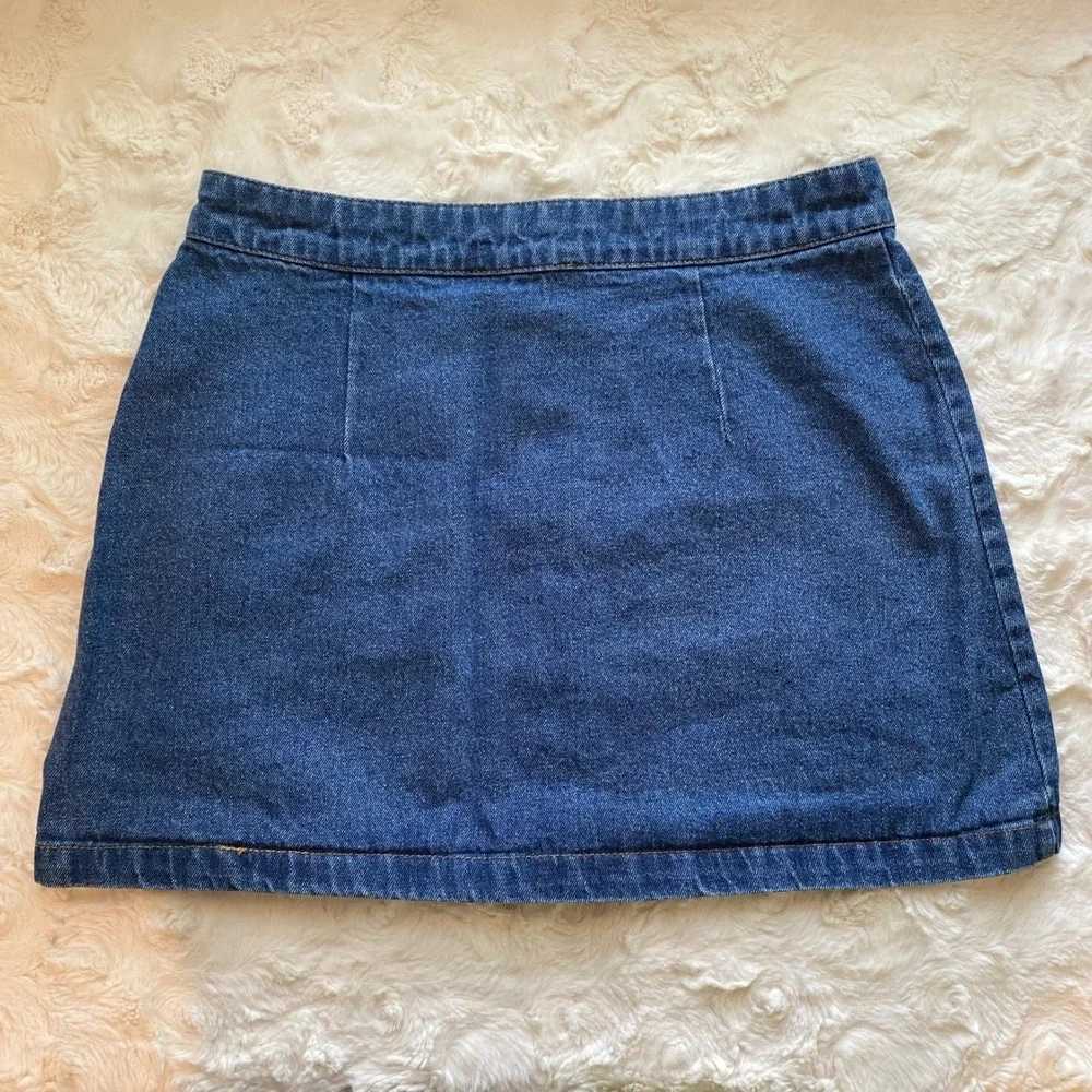 Forever 21 Denim Mini Skirt‎ Womens Medium Blue Button Front Festival 90's Y2K
